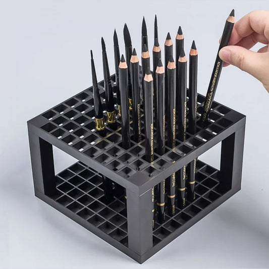 96 Grid Black Socket Pen Holder Painting Brushes Holder, Detachable Plastic Stationery Storage Tool Desk Organizer